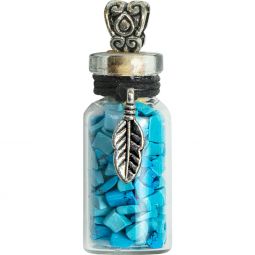 Turquoise Gemstone Chip Bottle Necklace with Feather