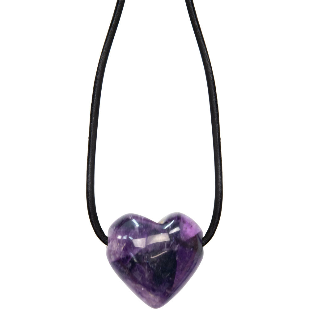 Gemstone Puffed Heart Necklace - Amethyst