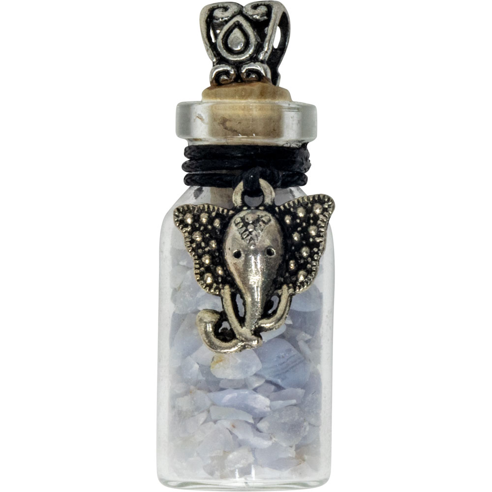 Gemstone Chip Bottle Necklace - Blue Lace Agate w/ Ganesha - Click Image to Close