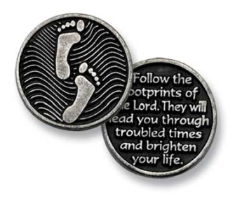 Footprints Pewter Token Coin - Click Image to Close