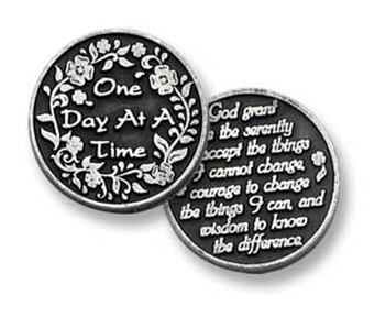 One Day at a Time / Serenity Prayer Pewter Token Coin - Click Image to Close