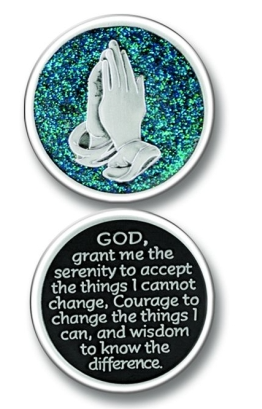Praying Hands / Serenity Prayer Glitter Coin - Click Image to Close