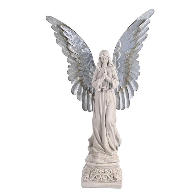 Praying Angel Statue with Metal Detachable Wings