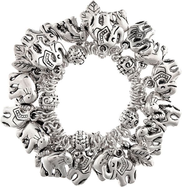 Silver Elephants Big Charms Bracelet