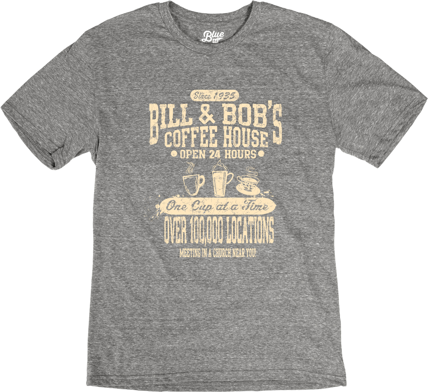 Bill and Bob's Coffee House Tee - Grey - Click Image to Close