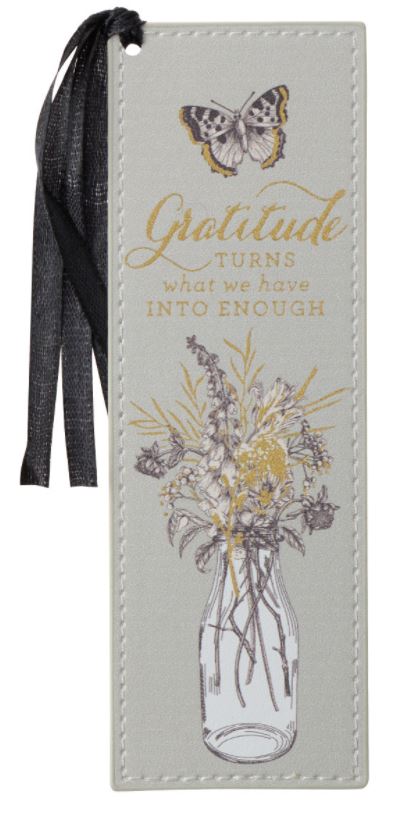 Garden Notes Gray Faux Leather Bookmark - Gratitude