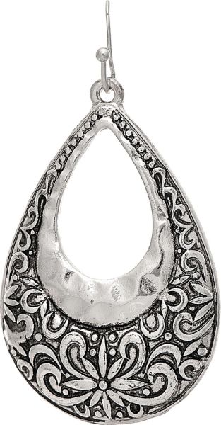 Silver Engraved Teardrop Earring