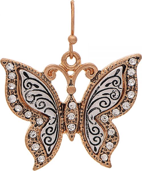 Two Tone Crystal Butterfly Earring - Click Image to Close