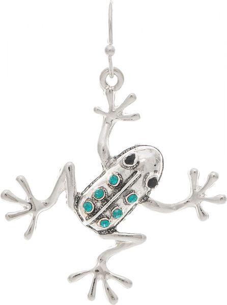 Silver Green Gems Tree Frog Earring