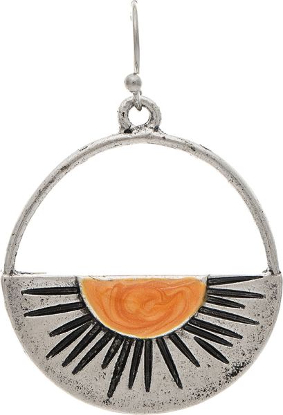 Silver Oxidized Sun Horizon Earrings