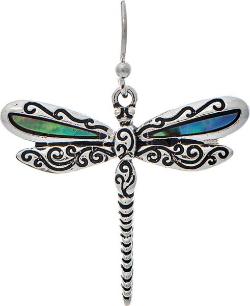 Silver Abalone Inlay Dragonfly Earring