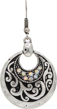 Silver Designer Swirl Crystal Top Round Earring