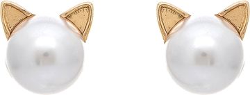 Gold Faux Pearl Cat Ears Post Earring