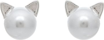 Silver Faux Pearl Cat Ears Post Earring