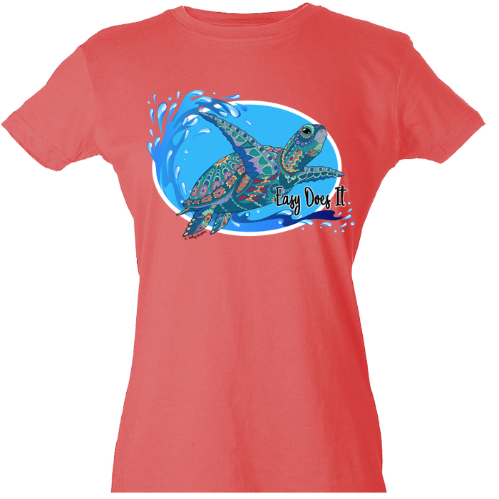 Easy Does It Turtle Tee (Coral) - Click Image to Close