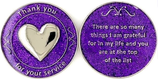 Thank You for Your Service 3-D Heart - PURPLE GLITTER - Click Image to Close
