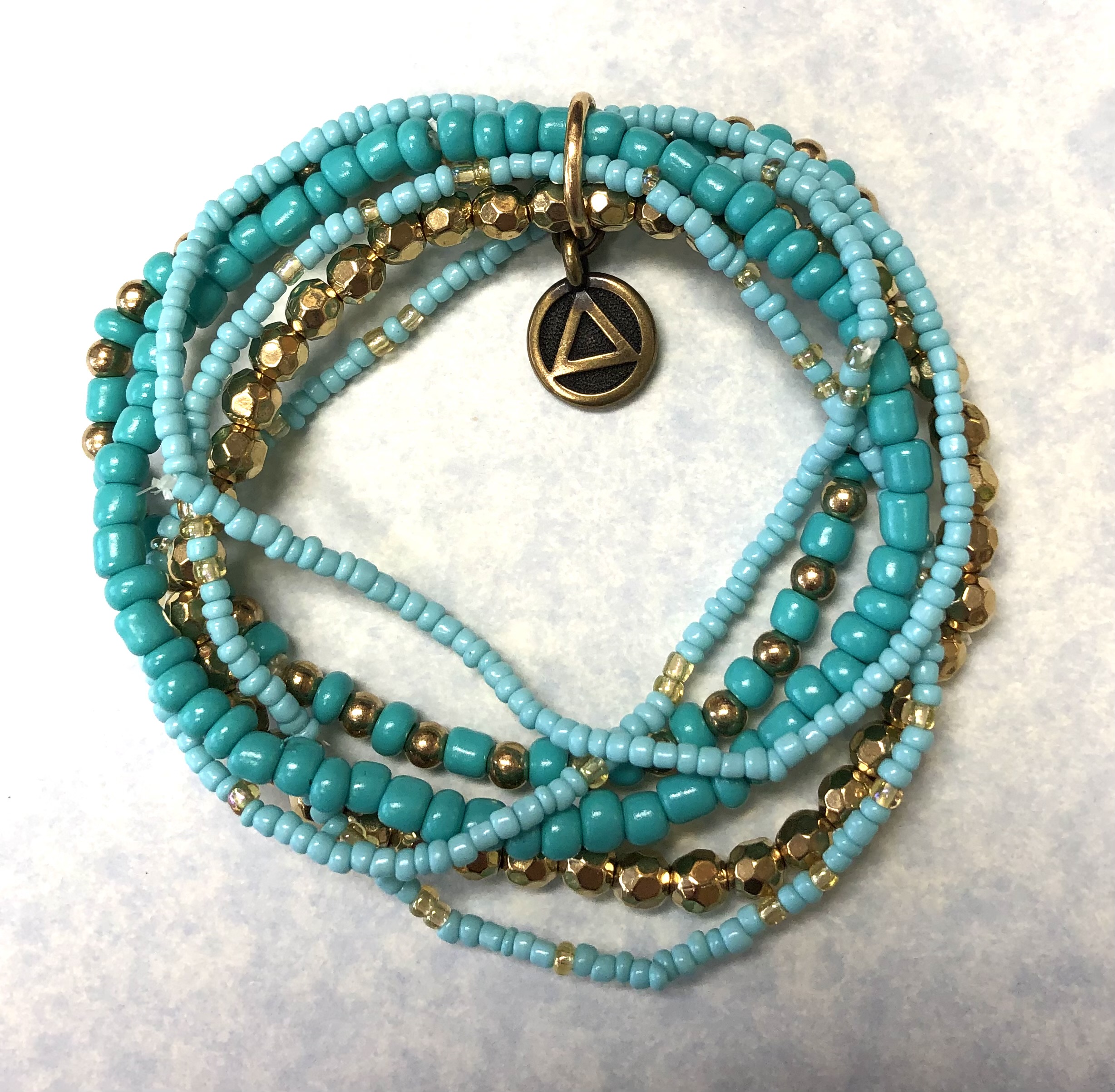 AA Multi Strand Glass Bead Bracelet (Turquoise & Gold)