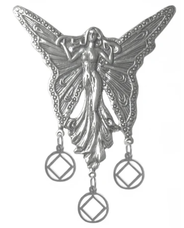 Sterling Silver, Beautiful Large Fairy with 3 Hanging NA Symbol - Click Image to Close