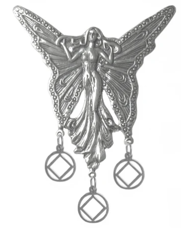 Sterling Silver, Beautiful Large Fairy with 3 Hanging NA Symbol