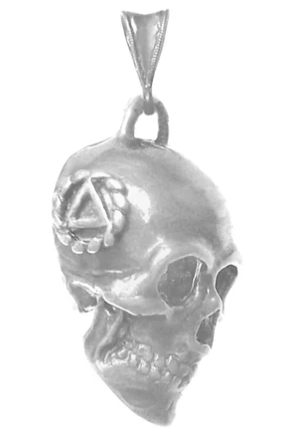 Sterling Silver, 3D Skull with AA Symbol in a Twist Wire Circle
