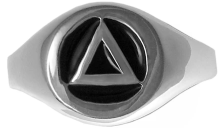 Sterling AA Symbol Circle Triangle Signet Ring With Black Enamel