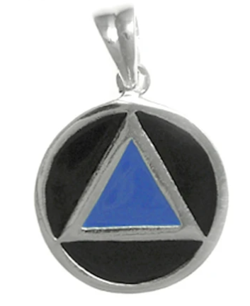 Sterling Silver, AA Symbol Pendant, Black Circle, Blue Triangle