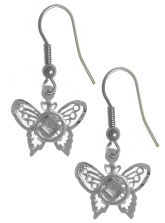 Sterling Silver Earrings, NA Symbol on a Small Butterfly