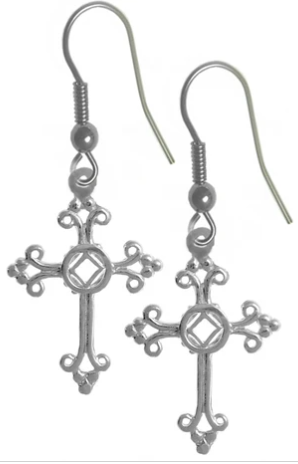 Sterling Silver, Cross Earrings with NA Symbol