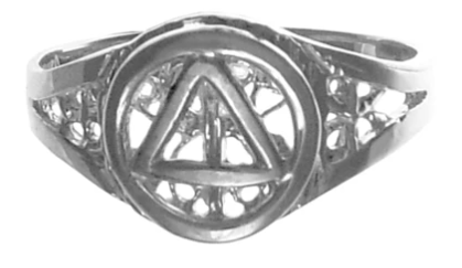 Sterling Silver Ring with AA Symbol on a Filigree Style Band
