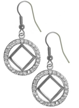 Sterling Silver Earrings, NA Symbol in a Circle of 26 CZ's - Click Image to Close