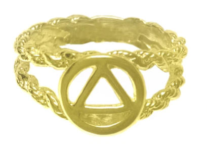 14k Gold, AA Symbol Circle Triangle on a Open Rope Style Band