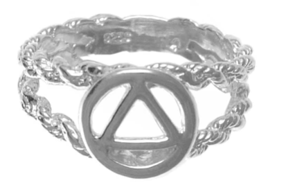 Sterling AA Symbol Circle Triangle on a Open Rope Style Band