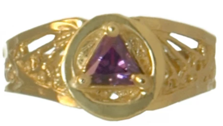 14k Gold, Delicate AA Symbol Ring with Purple CZ Stone