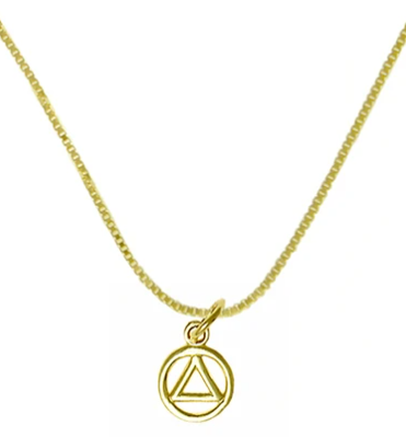 14K Gold Small AA Symbol Pendant on Light Box Chain
