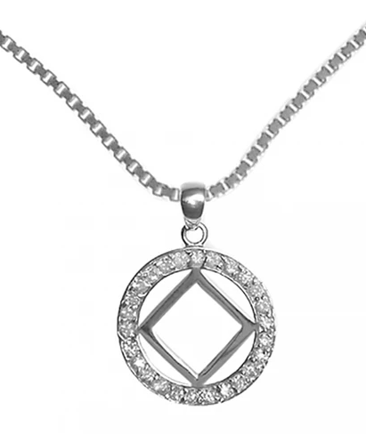 Sterling NA Symbol with 26 CZs on a Medium Box Chain