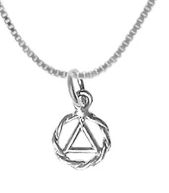 Sterling Silver Very Small AA Symbol Pendant on Light Box Chain - Click Image to Close