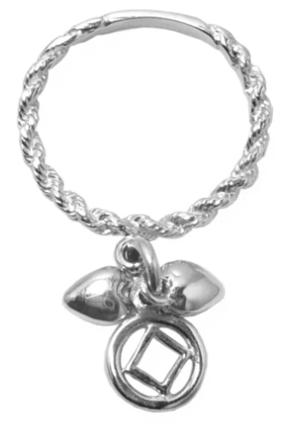 Sterling Dangle Ring - NA Charm and 2 Small Hearts - Click Image to Close