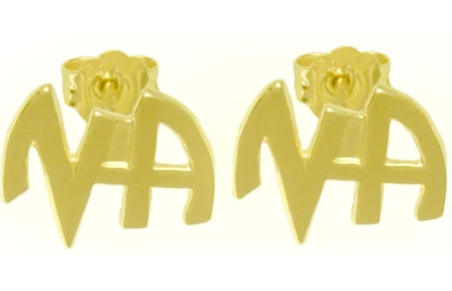 Narcotics Anonymous, Stud Earrings, 14k Gold, Small "NA" Initial - Click Image to Close