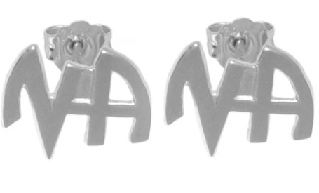 Stud Earrings, Sterling Silver, Small "NA" Initials