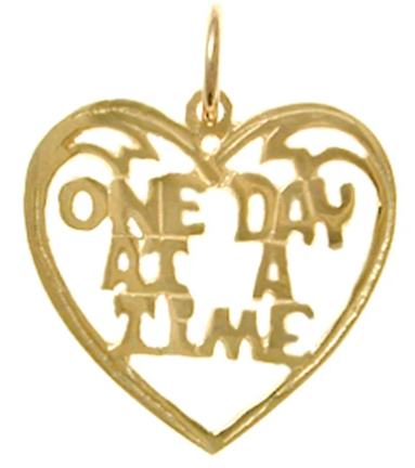 14k Gold, Sayings Pendant, Heart with "One Day At A Time"
