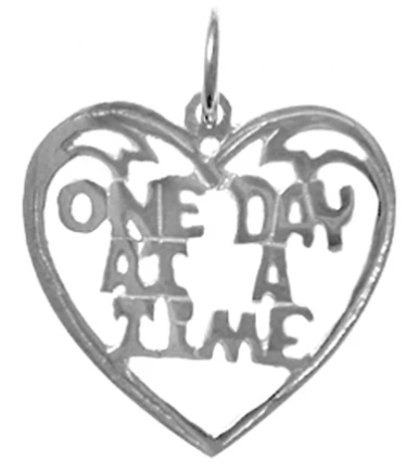 Sterling Silver, Sayings Pendant, Heart with "One Day At A Time"