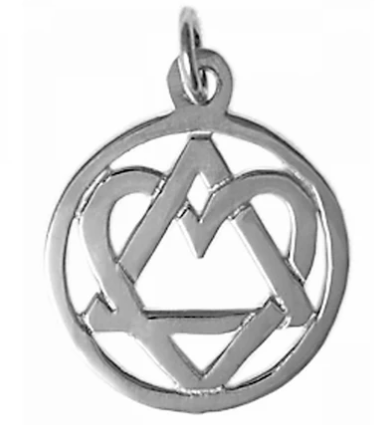 Medium Size, Sterling AA Symbol Pendant with a Open Heart - Click Image to Close