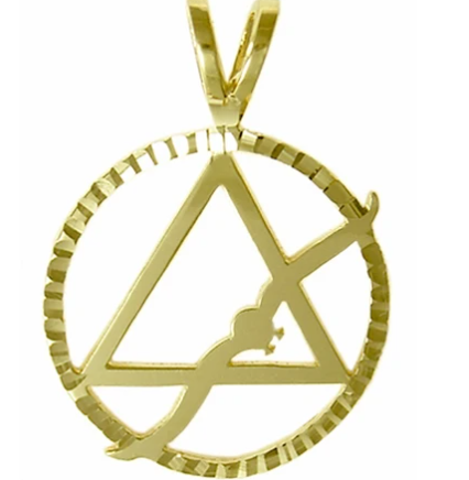 14k Gold, AA Symbol Pendant with Flying Seagull - Click Image to Close