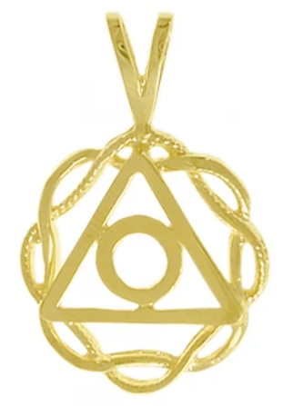 Al Anon 14k Gold, Symbol in a Basket Weave Circle, Med Size