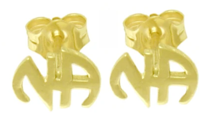 Stud Earrings, 14k Gold, Small "NA" Initials