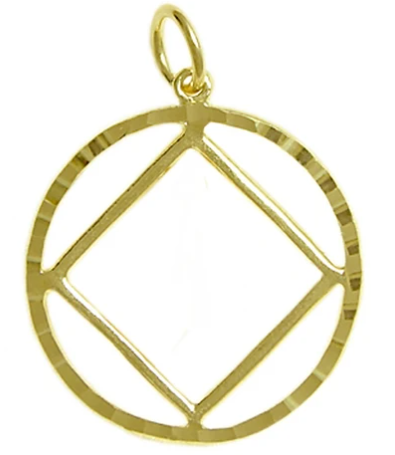 14k Gold Pendant, NA Symbol in a Diamond Cut Circle, Large Size - Click Image to Close
