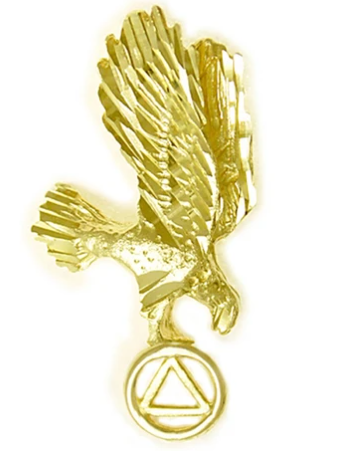 14K Gold Pendant, Eagle Holding AA Symbol with Diamond Cut