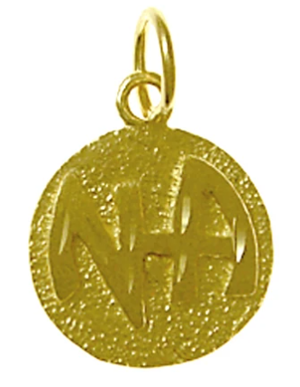 14k Gold Pendant, NA Initials in a Solid Textured Coin Style
