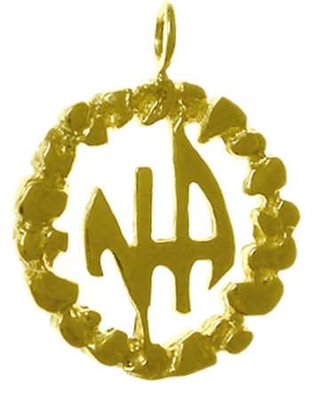 Medium Size, 14k Gold Pendant, NA Initials in a Nugget Style
