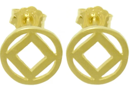 14k Gold Earrings, NA Symbol Small Stud Earrings - Click Image to Close